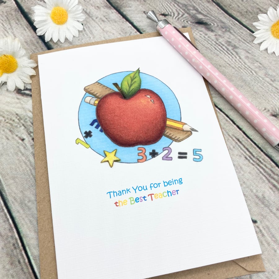Red Apple Teacher Card - Personalised - Thank You Teacher - Teacher Assistant 