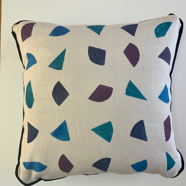 SHAPES CHANGING - Unusual, Cosy, Designer Hand-Block-Printed Cushion from Devon.
