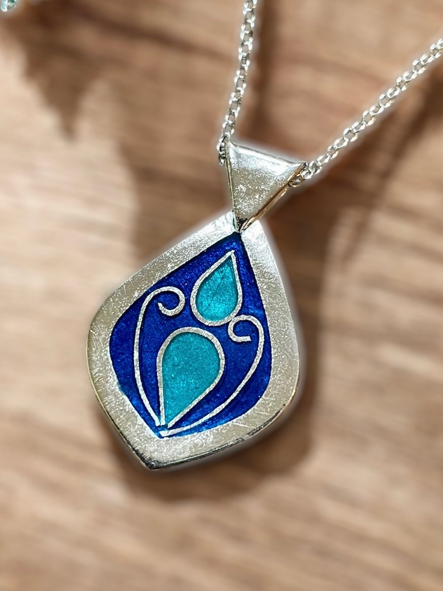 Blue enamel pendant