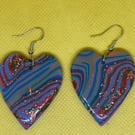 Handcrafted Marbled Polymer Clay Heart Earrings – Vibrant Rainbow & Gold Leaf Da