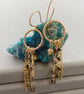 Dainty Hoop Dangle Earrings With Pyrite & Smokey Quartz  - Image 4
