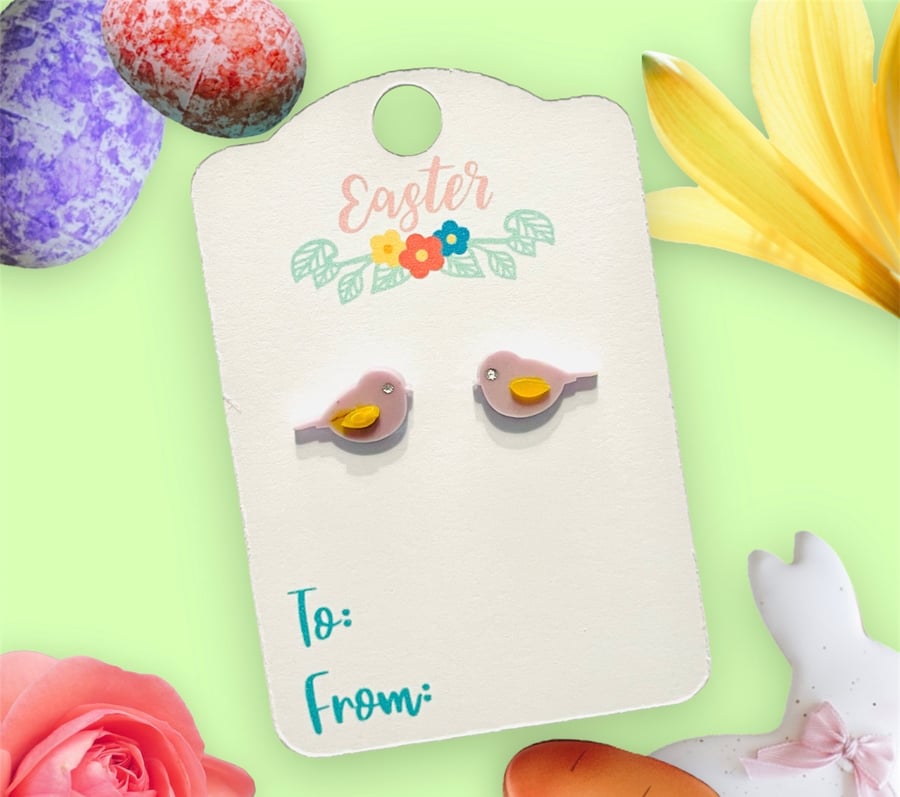 Easter chick stud earrings, easter gift for her