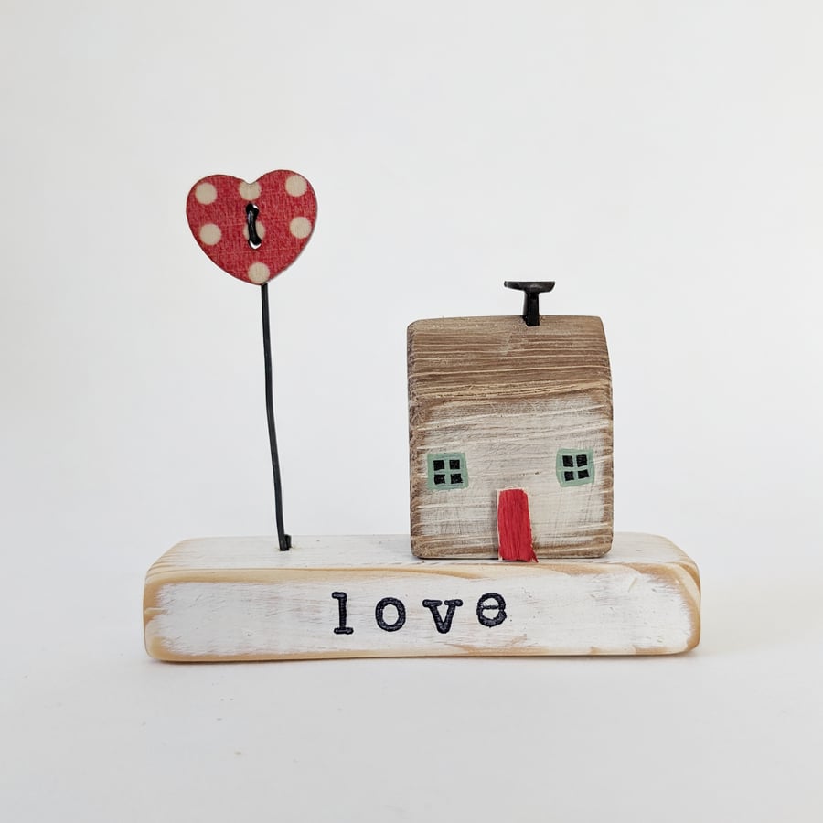 Little Wooden Handmade House and Base in a Bag - love