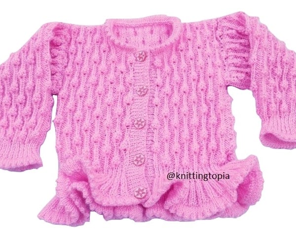 Hand knitted girls sparkly pink bobble cardigan 22 inch chest