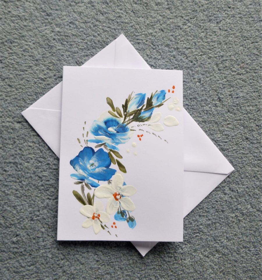 hand painted floral blank greetings card ( ref F 386.B3 )