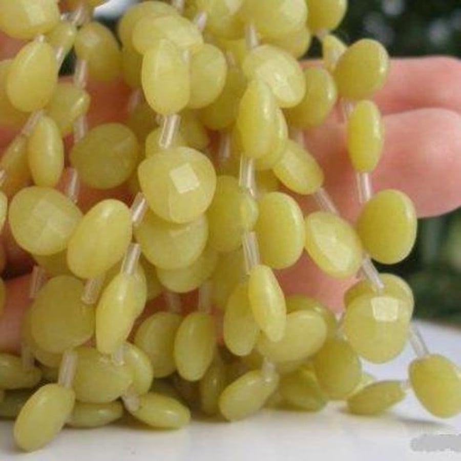 Olive Jade 10mm Onion Faceted drop -2pcs