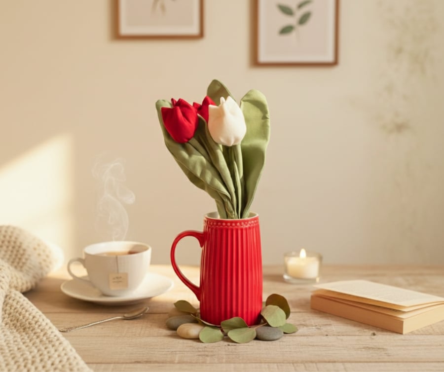 Handmade Bouquet  Fabric Tulips  with Room Fragrance potential