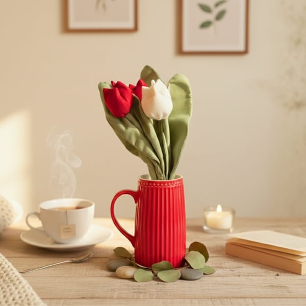 Handmade Bouquet  Fabric Tulips  with Room Fragrance potential