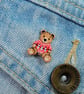 Handmade Christmas Teddy Bear Brooch, Personalised Wooden Festive Jumper Pin - Image 3
