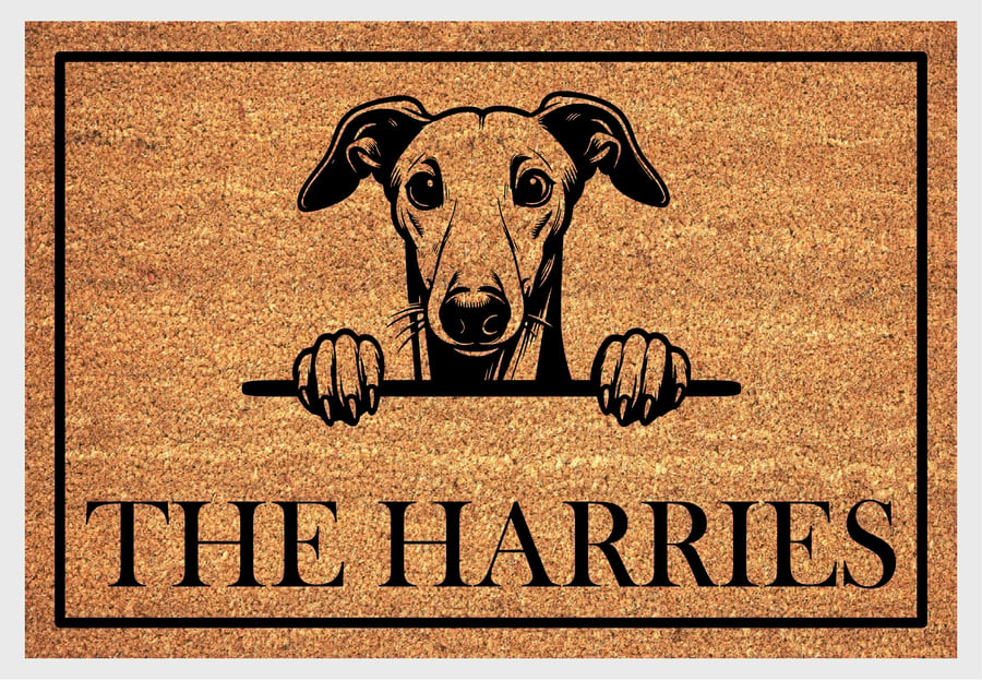 Whippet Door Mat - Personalised Whippet Welcome Mat - 3 Sizes