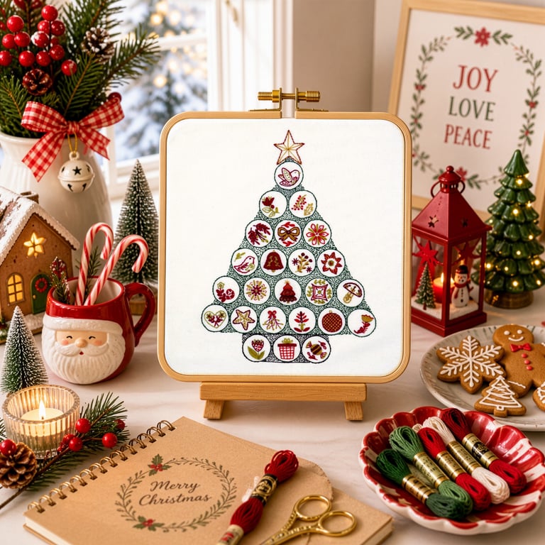 Folk Christmas Tree Advent Calendar Hand Embroidery PDF Pattern