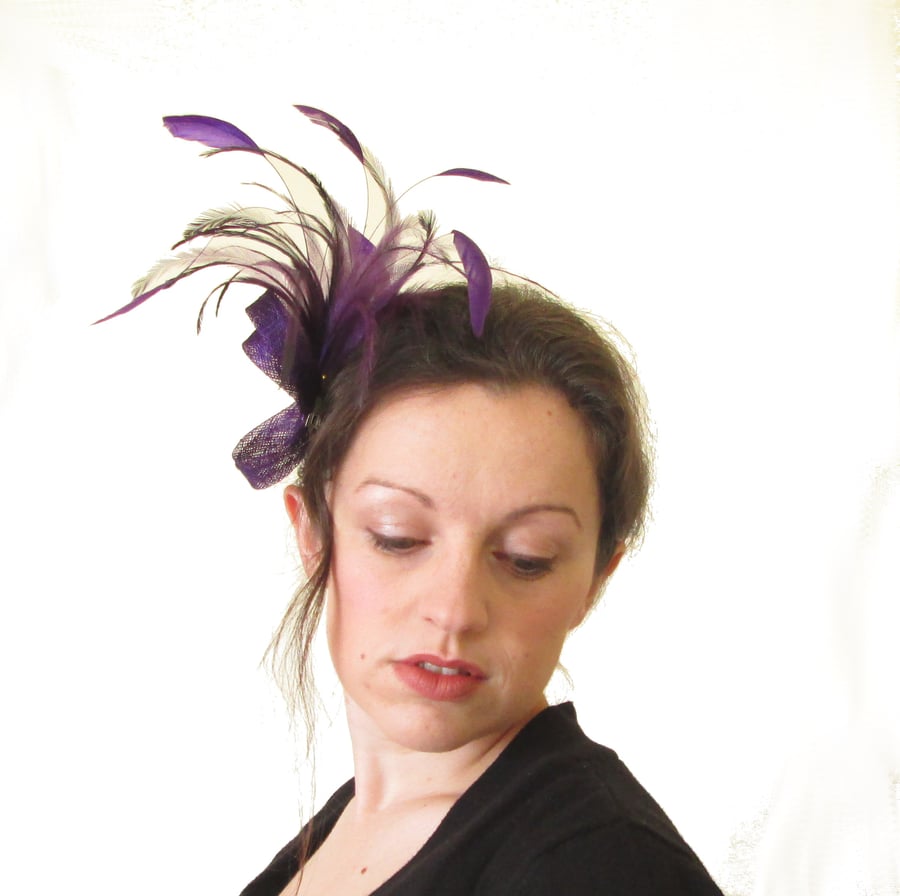 Purple Fascinator - Wedding Fascinator, Hair Piece, Hair Clip, Comb, Races