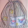 SALE Bird and Felt Flower Drawstring Storage Bag