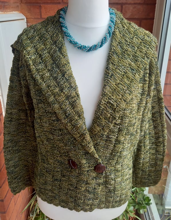 Hand knitted basket weave stitch cardigan jacket