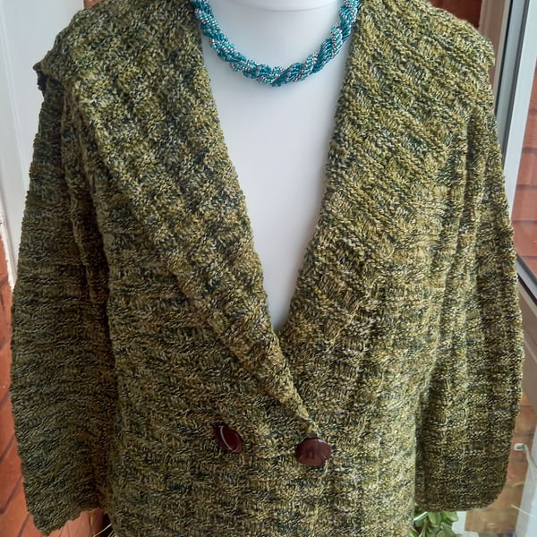 Hand knitted basket weave stitch cardigan jacket