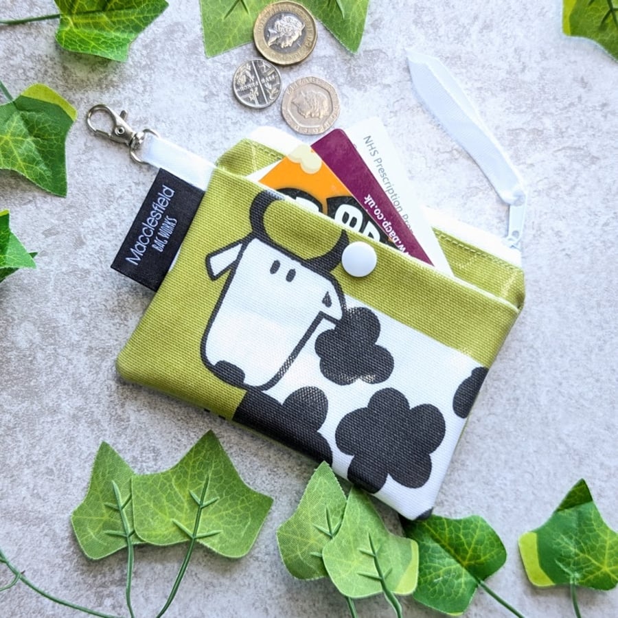 Coin and Card Purse Oilcloth Coin Purse with Cow Design and Key Fob