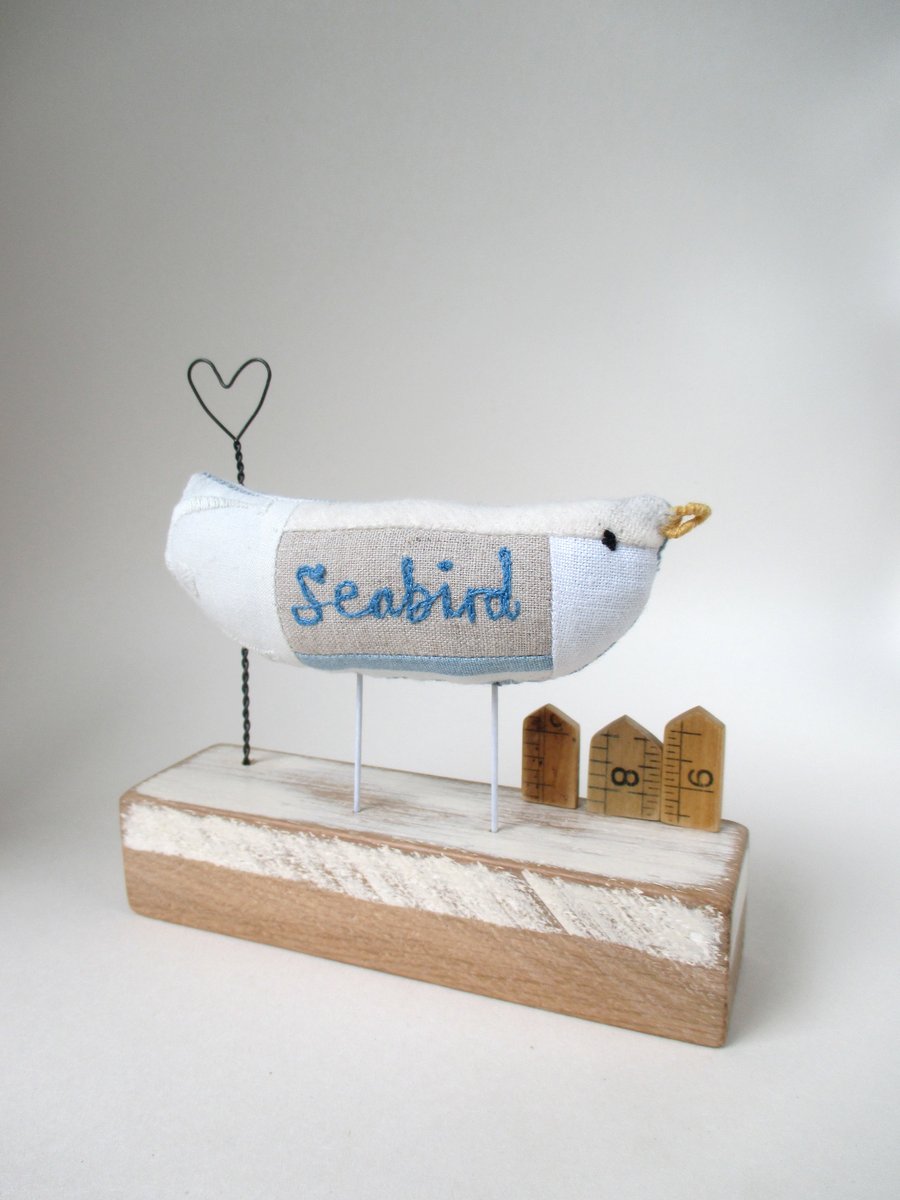 SALE - Fabric Sea Bird with Wire Heart and Little Huts
