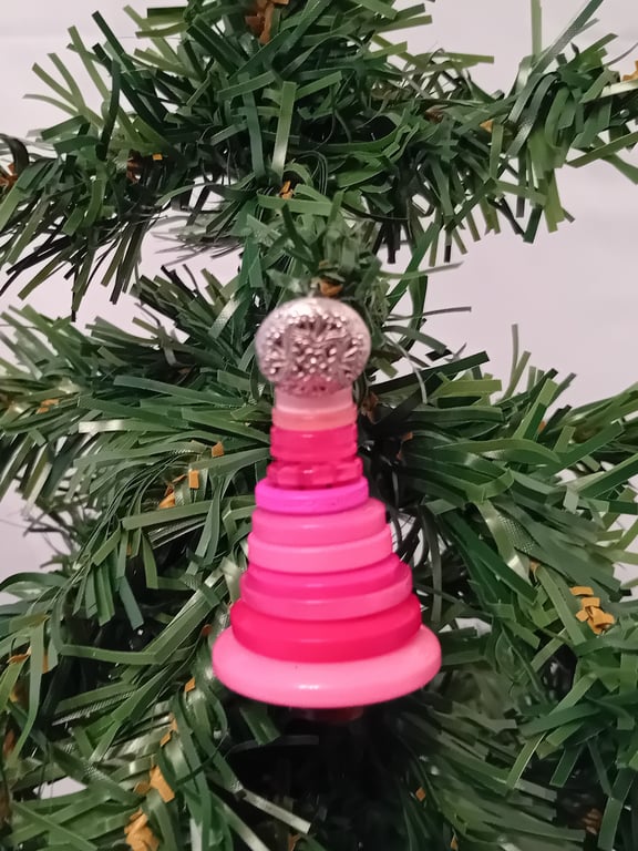 Pink Button Christmas Tree Decoration - Silver Button Topper