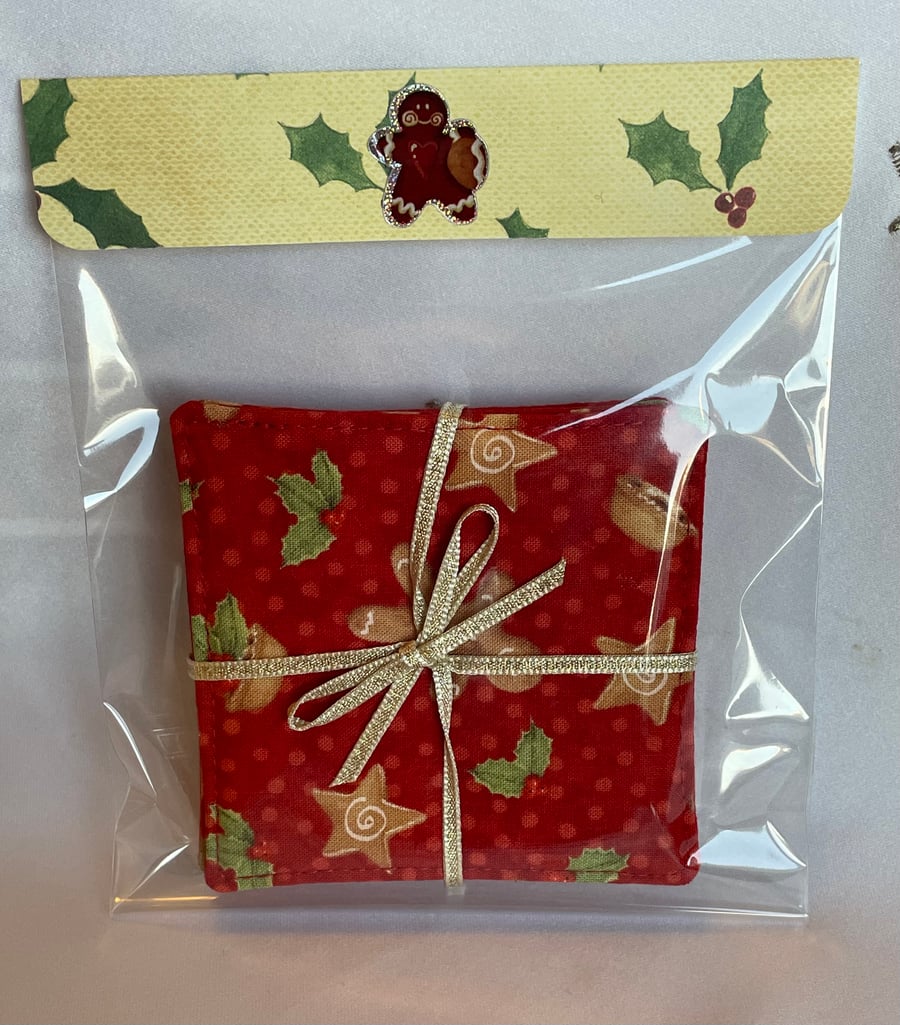Festive Quilted Cotton Coaster, set of four. 