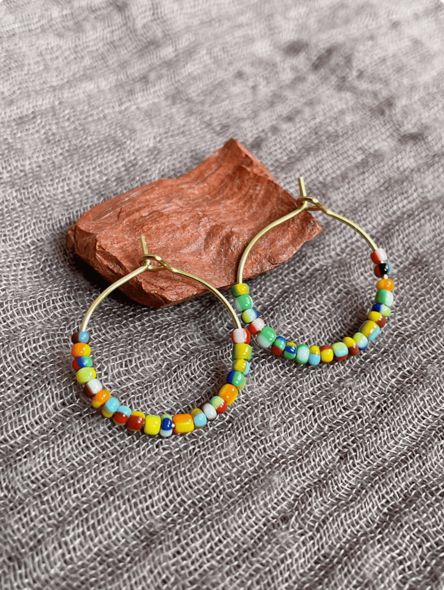 Colourful beaded hoop earrings, holiday jewellery, gift for her