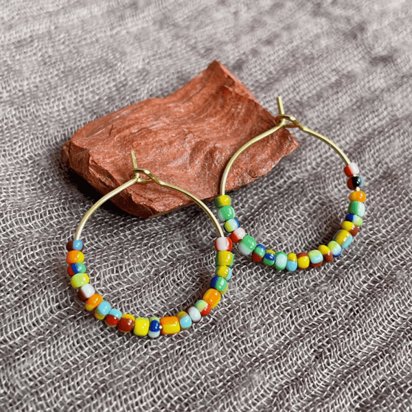 Colourful beaded hoop earrings, holiday jewellery, gift for her