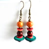 Jade Green Orange Brown Wood African Inspired Earth Colours Dangle Drop Earrings