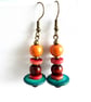 Jade Green Orange Brown Wood African Inspired Earth Colours Dangle Drop Earrings