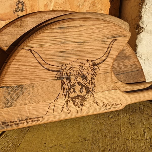 Highland Coo, Whisky barrel top chopping board