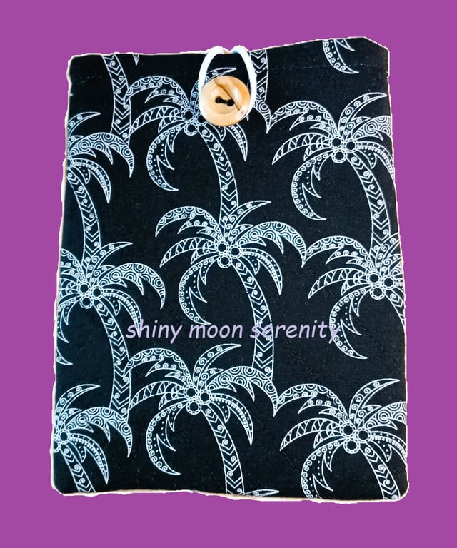 White Palm Tree Print on a Black background. Book-Kindle Sleeve.