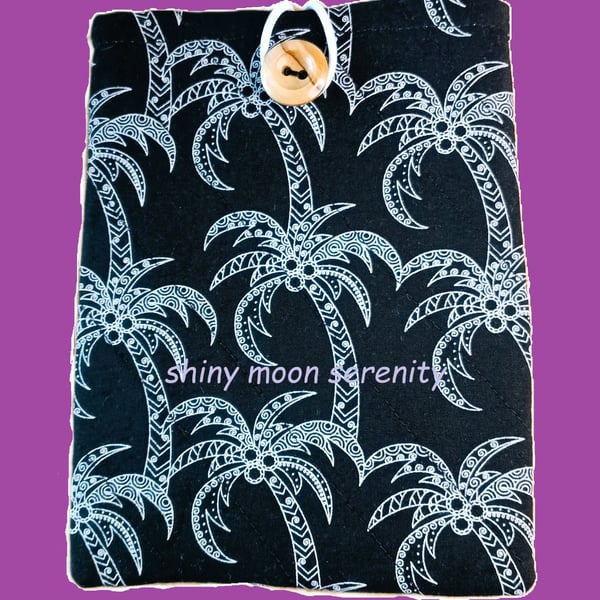 White Palm Tree Print on a Black background. Book-Kindle Sleeve.