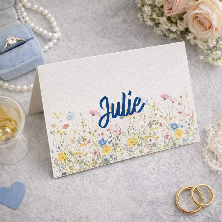 Wildflower Wedding Place Cards. Folded Name Cards, Floral Table Decor