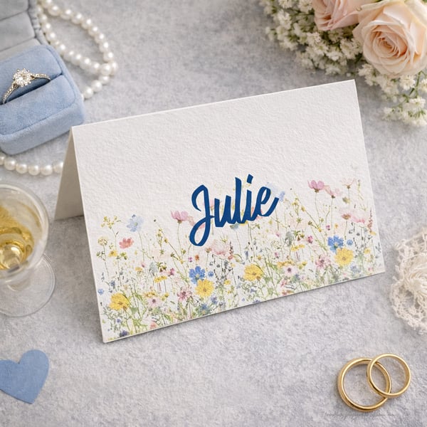Wildflower Wedding Place Cards. Folded Name Cards, Floral Table Decor