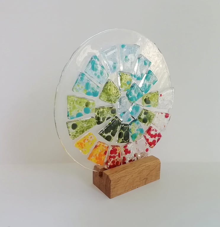 Fused glass rainbow Ammonite