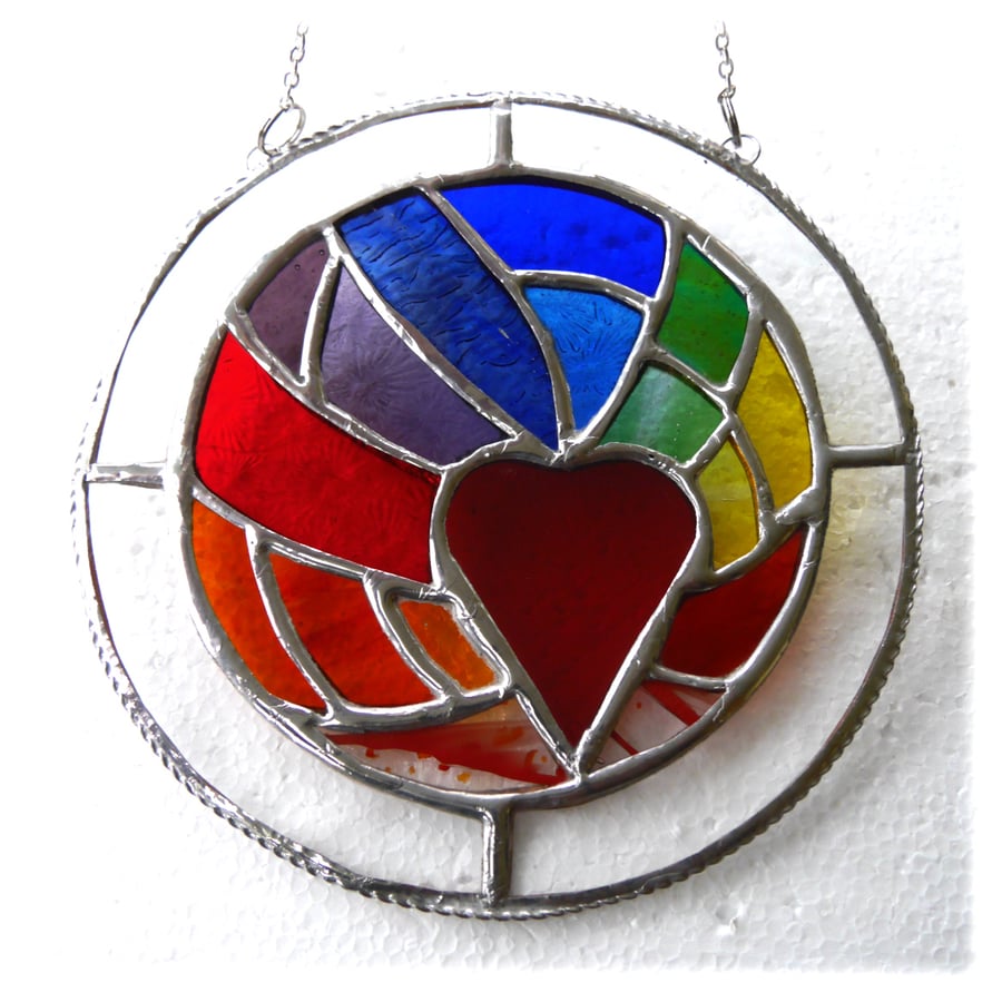 SOLD 240529 Rainbow Heart Ring Stained Glass Suncatcher Way to My Heart