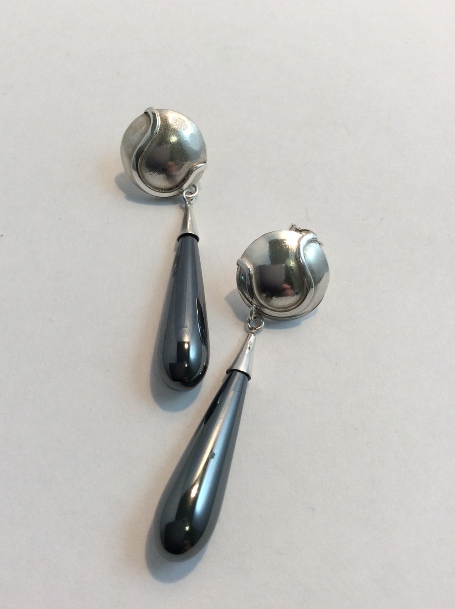 Long hematite drop earrings