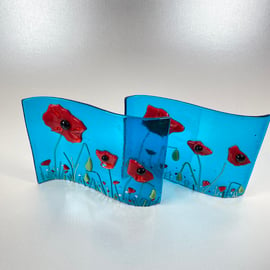 Fused glass poppies , small stand up wave 