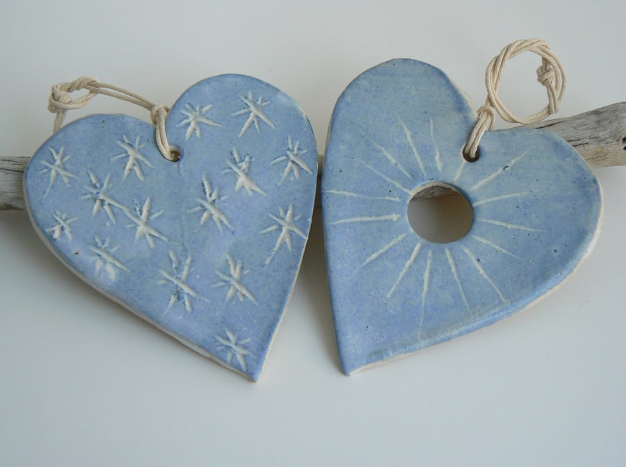 Two Blue Ceramic Hearts 