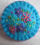 Hand Embroidered Floral Brooch on Turquoise Wool Felt - Image 5