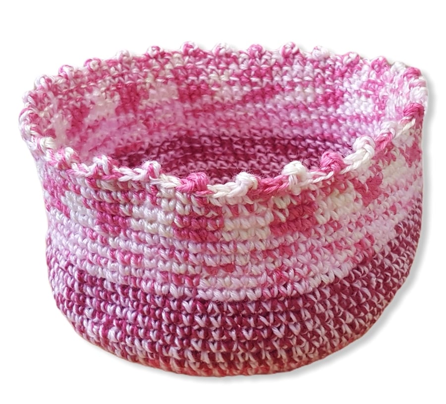 Handmade crochet basket. Sweet candy. No handles. Sturdy.