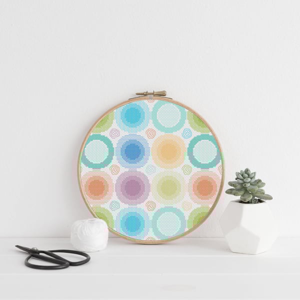 Colorful Circles Blackwork Embroidery Chart: Retro Blackwork Design (PDF)