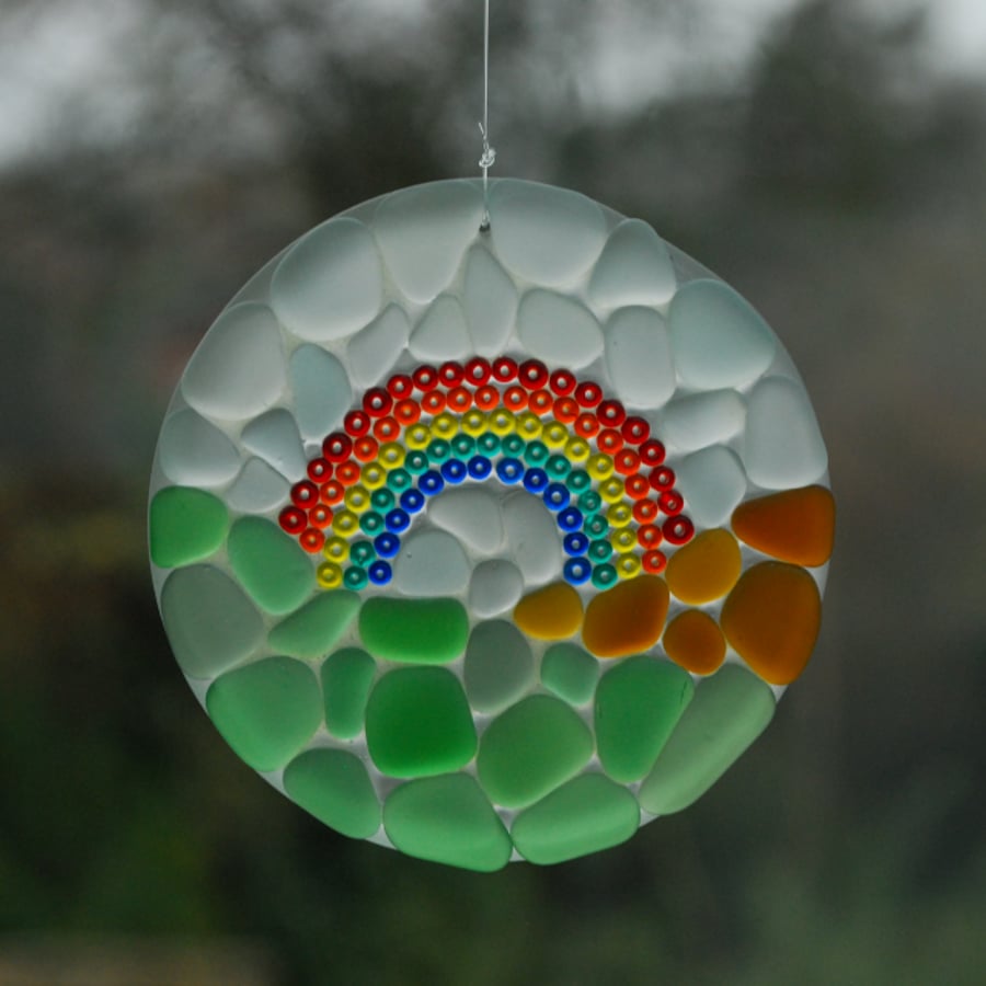 Rainbow beach glass sun catcher