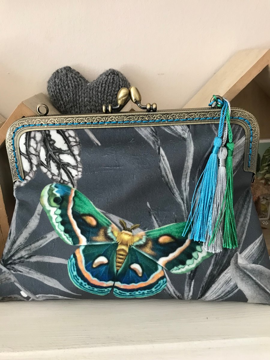 Grey Butterfly velvet Clasp Purse