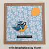 Handmade birthday card with detachable clay bluetit fridge magnet keepsake 