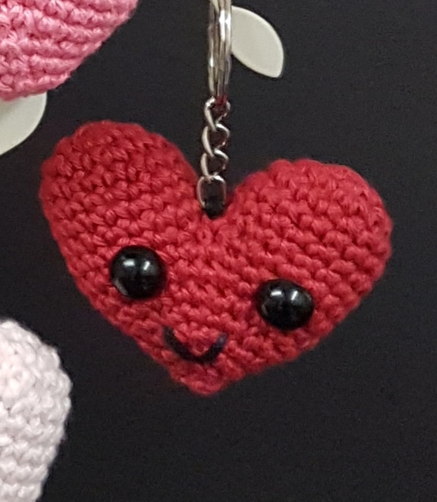 Crochet heart with face keyring