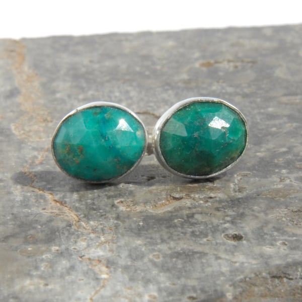 Sterling silver and chrysocolla stud earrings