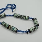 Blue Flock Paper Bead Necklace 