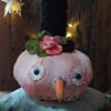 Snowman, textile art snow lady sculpture, winter, christmas decor, Folk art