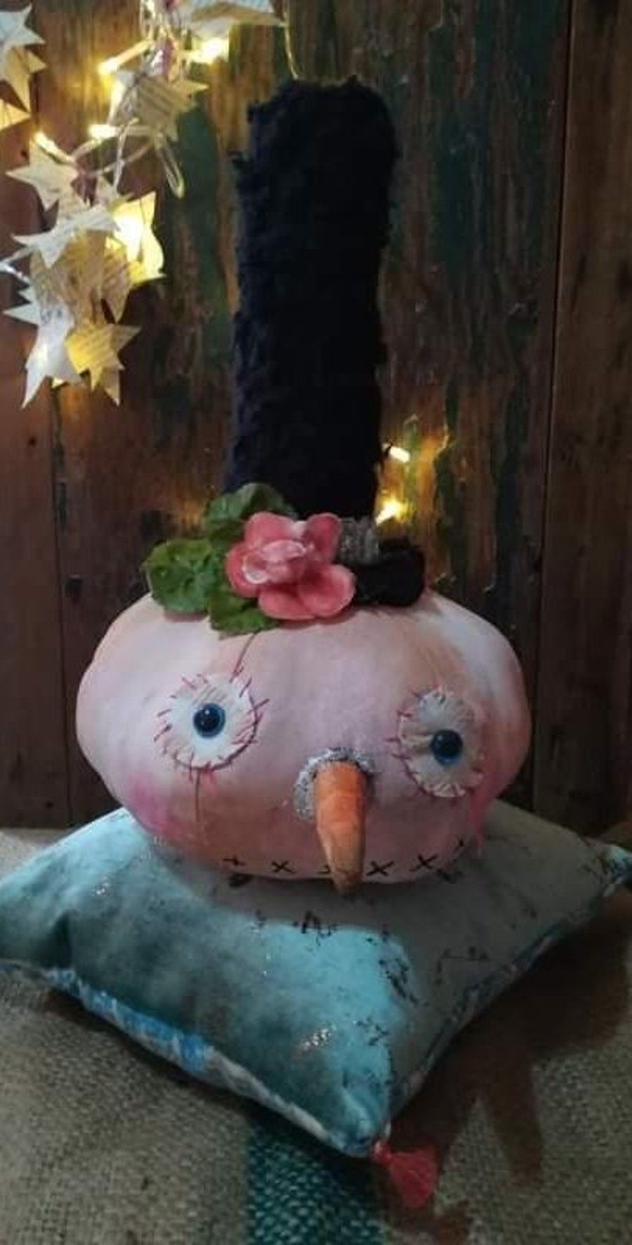 Snowman, textile art snow lady sculpture, winter, christmas decor, Folk art