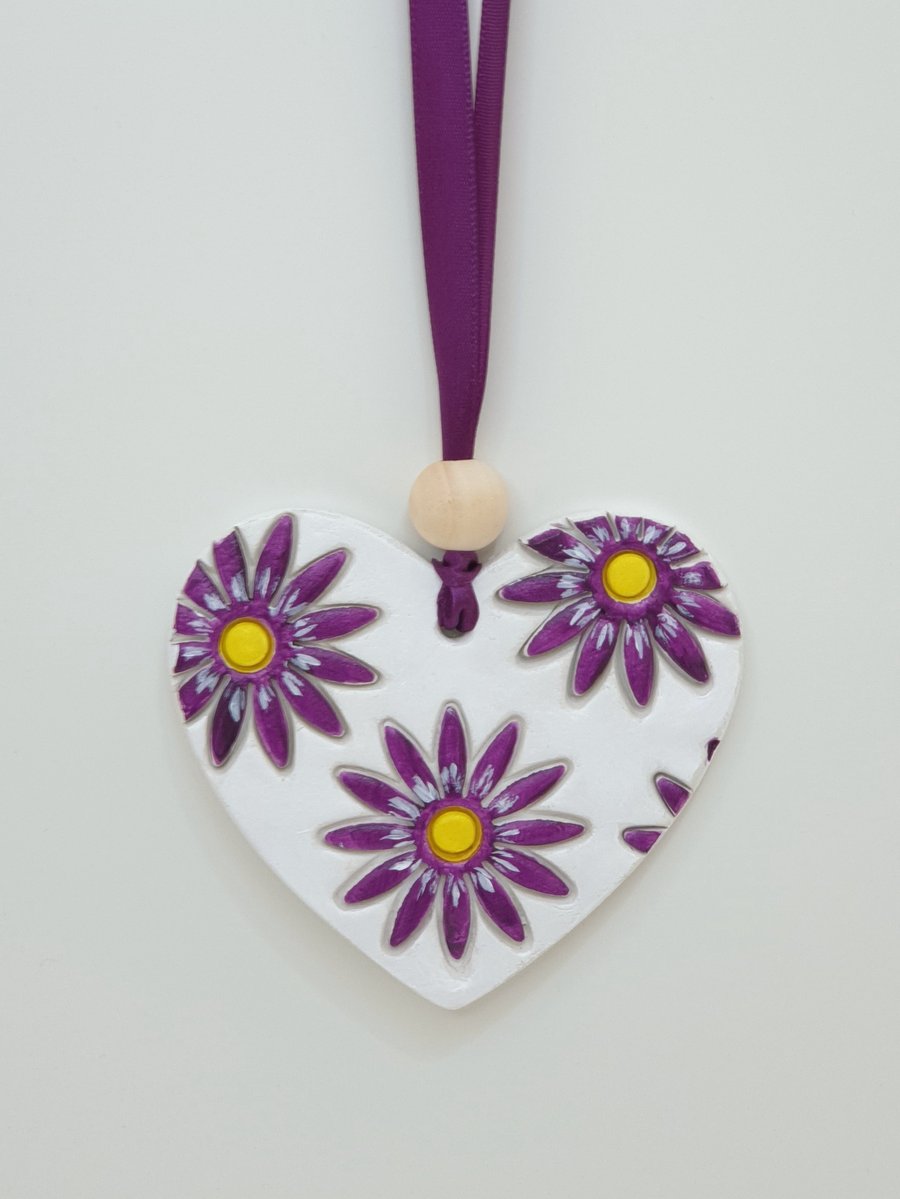 Clay floral heart pretty hanging decoration, anniversary gift idea