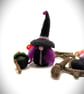 Handmade Halloween Needle Felted Witch Sculpture. Purple Hair & Lavender Accents
